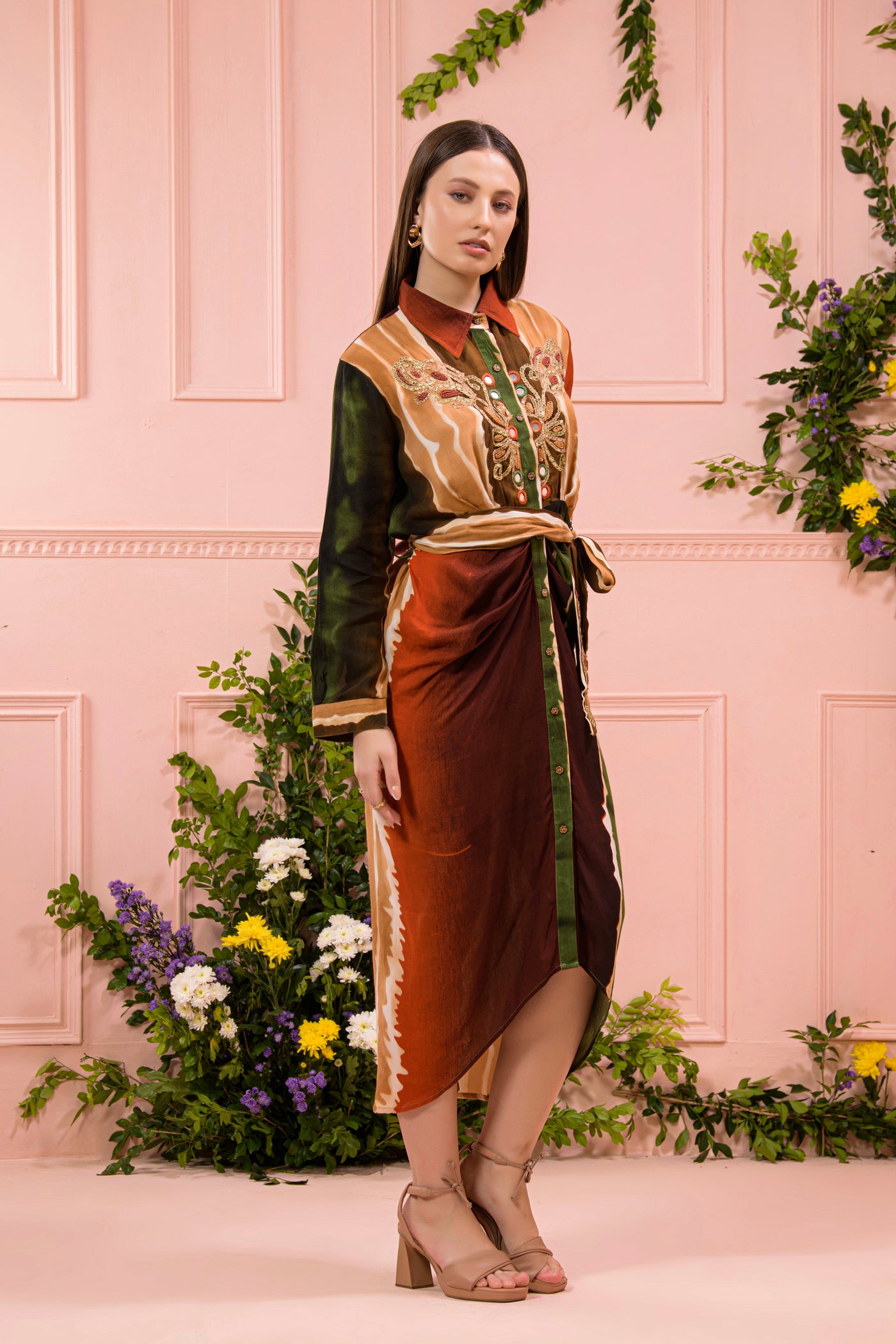 drapey shirt dress Satin Draped Shirt Dress